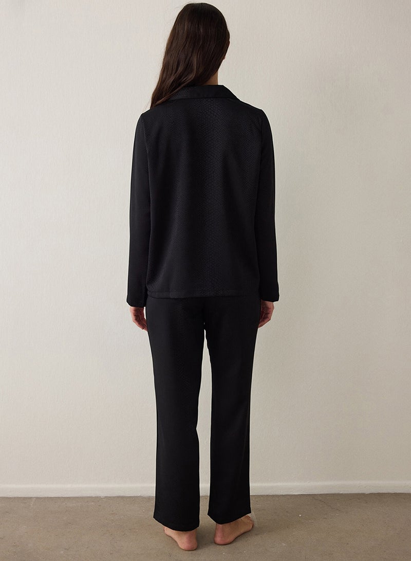 Penti Black Fleur Shirt Collar Long Sleeve Pajama Set - Image 2